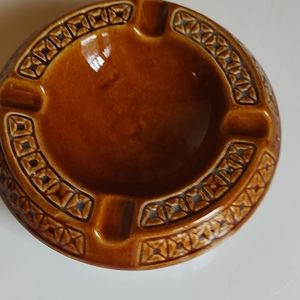 Ashtray pottery Brazil brown vintage mid 1900s cigarette ceramic glaze